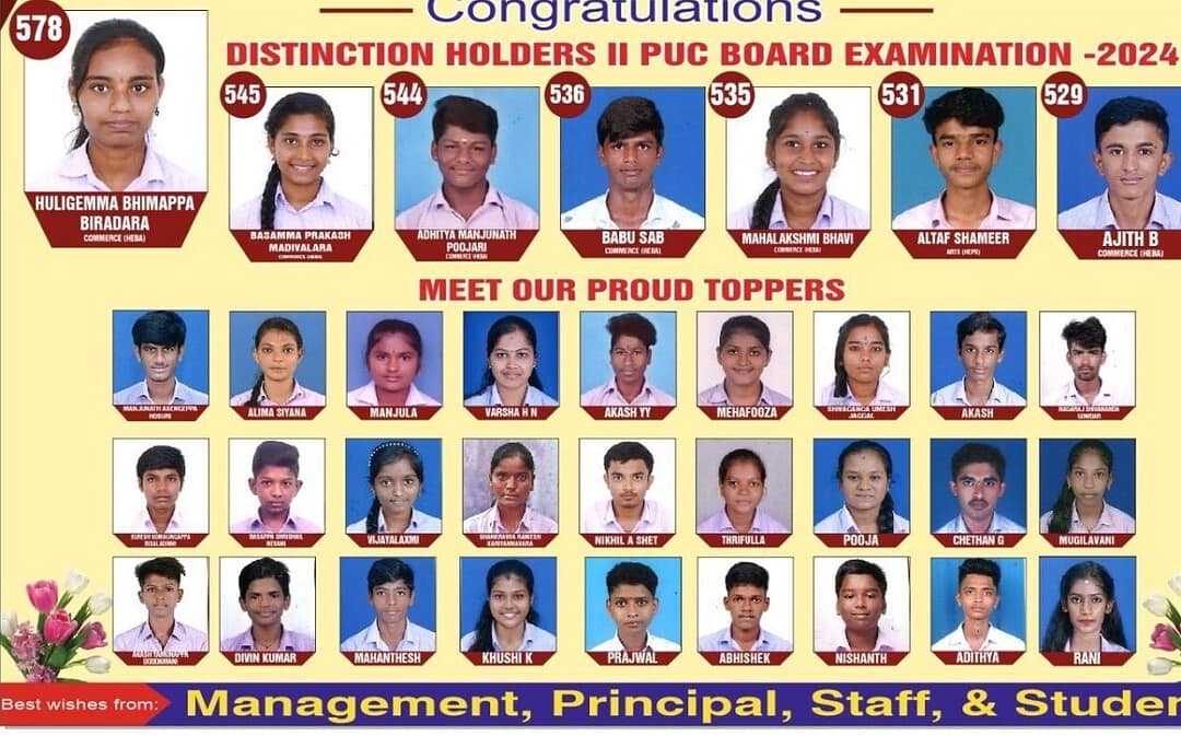 Distinction Holders in II PUC Board Examination 2024